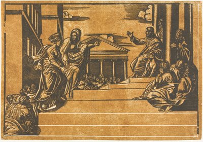 Martha ve Magdalen Tapınağın Merdivenlerinden Çıkıyor by Georg Matheus
