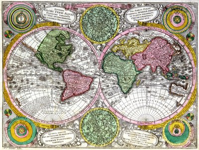 Dünya haritası ve göksel planisfer by Georg Matthäus Seutter