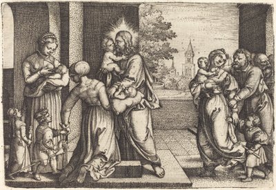 Çocuklarla çevrili İsa by Georg Pencz