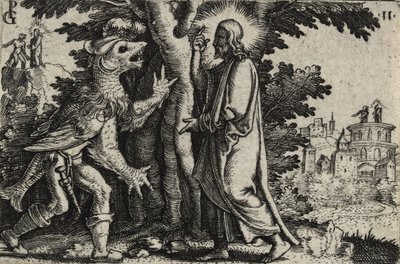 Çölde Şeytan Tarafından Baştan Çıkarılan İsa (kağıt üzerine gravür) by Georg Pencz