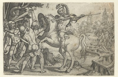 Horace Cocles, erken Roma tarihinden Tiber Hikayeleri üzerindeki köprüyü savunuyor (dizi başlığı) by Georg Pencz