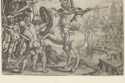 Horace Cocles, Tiber üzerindeki köprüyü koruyor Erken Roma Tarihinden Öyküler (dizi başlığı) by Georg Pencz