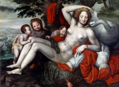 ""Leda et le cygne"" - Leda and the Swan par Pencz, Georg (Jorg) (1500/02-1550), 16. yüzyılın ortası. - Ahşap üzerine yağlı boya, 92x126 - Museo del Prado, Madrid by Georg Pencz