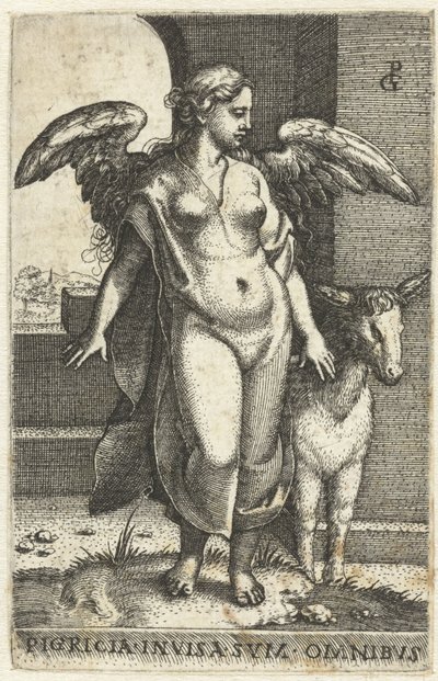 Luiheid (Pigritia Acedia) Pigricia invisa deniz yosunu omnibus (nesne üzerindeki başlık) Zeven Hoofdzonden (dizi adı) by Georg Pencz
