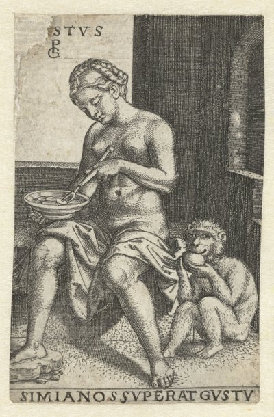 Tat (Gustus) Gvstvs simia nos svperat gvstv (nesne üzerindeki başlık) Five Senses (dizi adı) by Georg Pencz