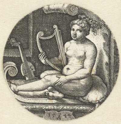 Bir arp ile oturan çıplak kadın harpçı by Georg Pencz