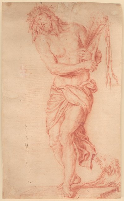 Ecce Homo. Ayakta, başında pirinç ve düğüm kırbaç ve dikenli taç ile İsa acı çekiyor by Georg Petel