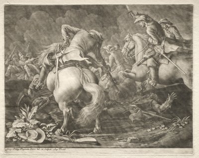 Prusya ve Macar Süvarileri arasındaki çatışma. by Georg Philipp I Rugendas