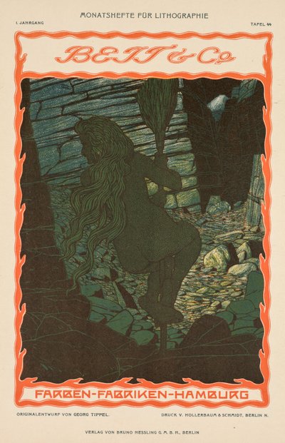 Süpürge Üzerinde Çıplak Kadın (Reklam Serisinden Renkli Kumaş, Beit & Co., Hamburg) by Georg Tippel