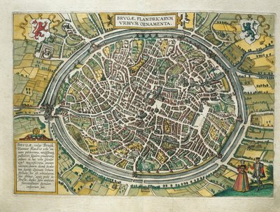 Georg Braun (1541-1622) ve Franz Hogenberg (1540-1590), Köln, gravür tarafından Civitates Orbis Terrarum Belçika, Bruges haritası by Georg Braun and Hogenberg Franz