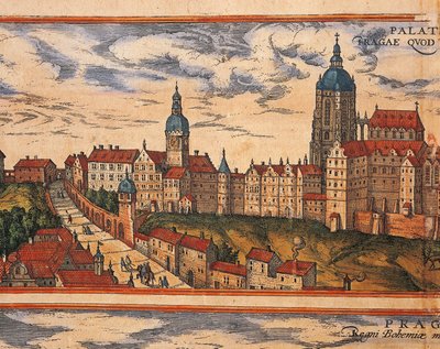 Çek Cumhuriyeti, Prag, Kalenin görünümü, Georg Braun (1541-1622) ve Franz Hogenberg (1535-1590) tarafından Civitates Orbis Terrarum