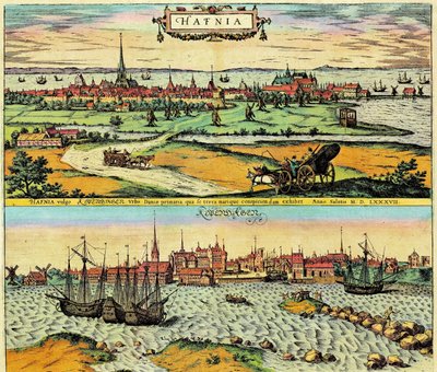 Hafnia / Kobenhavn, Danimarka by Georg Braun and Hogenberg Franz