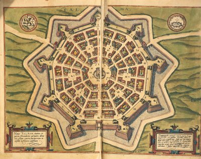 İtalya, Palmanova, harita, Georg Braun ve Franz Hogenberg tarafından Civitates Orbis Terrarum