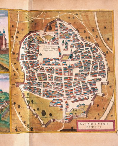 İtalya, Sulmona, Georg Braun ve Franz Hogenberg tarafından Civitates Orbis Terrarum