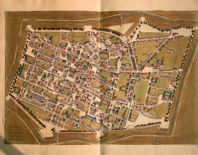 Lucca, Georg Braun ve Franz Hogenberg tarafından Dünya Şehirlerinden, gravür by Georg Braun and Hogenberg Franz