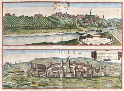 Sandomierz ve Biecz, Polonya (gravür by Georg Braun and Hogenberg Franz