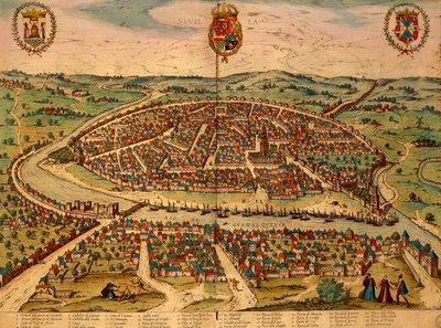 İspanya, Sevilla, Şehir manzarası, Georg Braun (1541-1622) ve Franz Hogenberg (1535-1590) tarafından Civitates Orbis Terrarum
