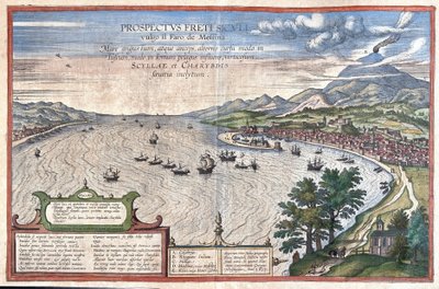 Messina Detroit, Sicilya ve Calabria (İtalya) arasında (gravür by Georg Braun and Hogenberg Franz