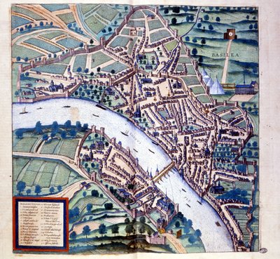 Basel (İsviçre), kuş bakışı - Braun & Hogenberg tarafından "Atlas"ta by Georg Braun and Hogenberg Franz