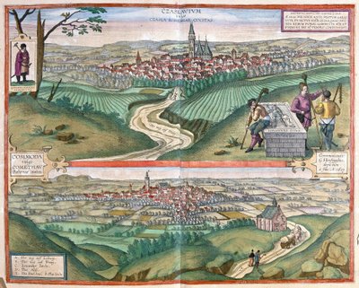 Caslav (Boheme) ve Chomutov, Çek Cumhuriyeti (gravür by Georg Braun and Hogenberg Franz