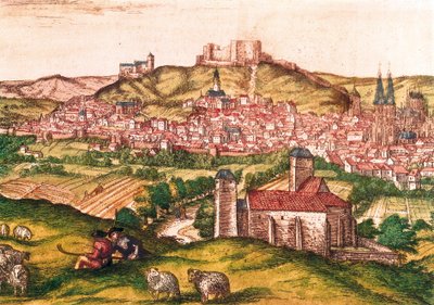 Ön planda çobanlar ve koyun sürüsü ile İspanya