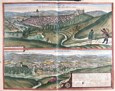 Eisenstadt ve Mannersdorf am Leithagebirge, Avusturya (gravür by Georg Braun and Hogenberg Franz