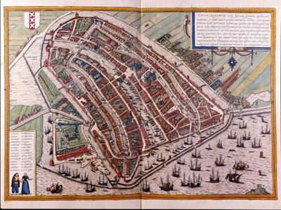 Amsterdam haritası. Braun ve Hogenberg Atlası. Amsterdam 1588 by Georg Braun and Hogenberg Franz