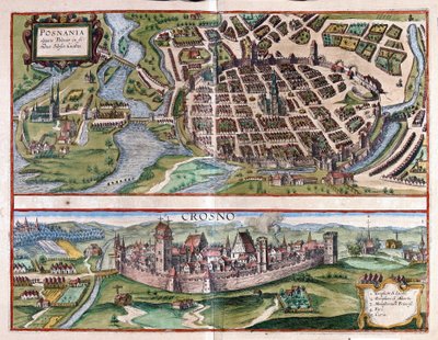 Poznan ve Krosno, Polonya (gravür by Georg Braun and Hogenberg Franz