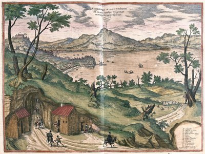 Napoli Körfezi ve Vesuve, İtalya, 1579 yılında (gravür by Georg Braun and Hogenberg Franz