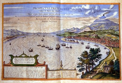 Messina Boğazı - Calabria solda, Messina ve Etna ise Sicilya