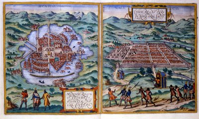Mexico City (Meksika) ve Cuzco (Peru) manzarası. Atlas Braun ve Hogenberg by Georg Braun and Hogenberg Franz