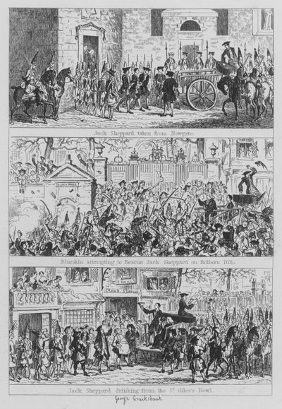Jack Sheppard için çizim (gravür) by George (after) Cruikshank