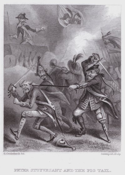Peter Stuyvesant ve domuz kuyruğu (gravür) by George (after) Cruikshank