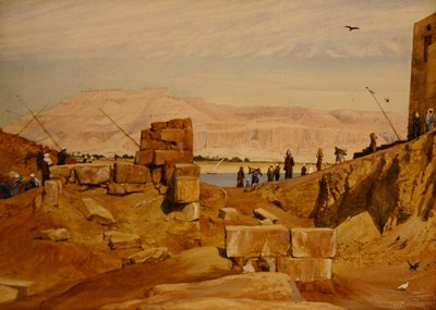 Figürler İş Başında, Luksor (kalem ve kağıt üzerine sulu boya) by George 9th Earl of Carlisle Howard