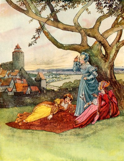Üç Prenses (renkli taş baskı) by George 9th Earl of Carlisle Howard