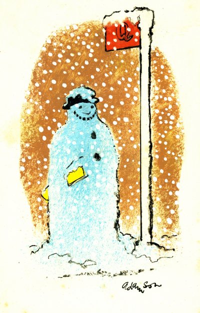 Otobüsü Beklerken, 1973 (karttaki guaj üzerine şeffaflık üzerine Hint mürekkebi) by George Adamson