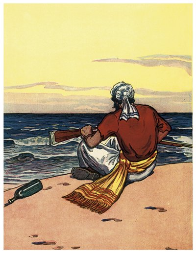 Bir korsan ıssız bir adaya düşer ve ufuk çizgisine bakar George Albert Williams (1875-1932) 1914 "The Boys Books of Pirates" by George Alfred Williams