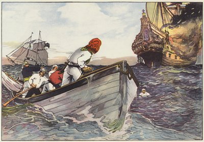 Güvenli bir mesafeye kürek çeken korsanlar, alevlerin sıçramasını şeytani bir zevkle izlediler mi? by George Alfred Williams