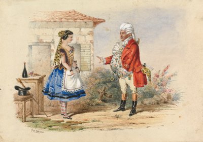 Adina ve Dr. Dulcamara, Donigetti'nin Elisir d'Amore filminden bir sahne by George Augustus Sala