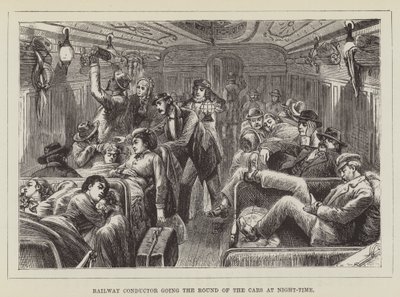Demiryolu İletkeni Gece vakti Arabaların etrafında dönüyor by George Augustus Sala