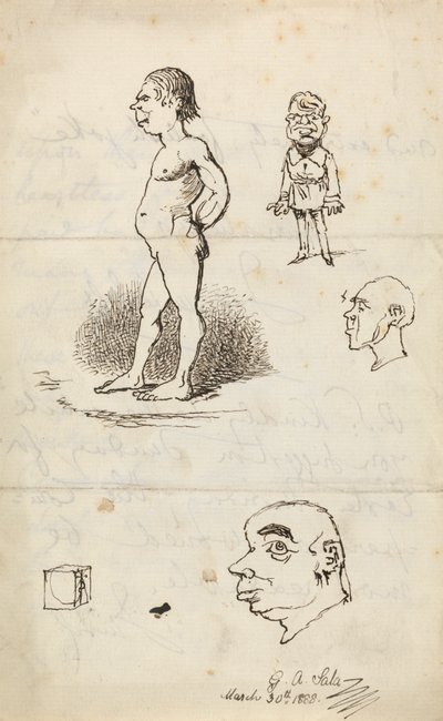 Taslaklar: Çıplak Adam, Ayakta Duran Adam, İki Profil ve Kutu by George Augustus Sala