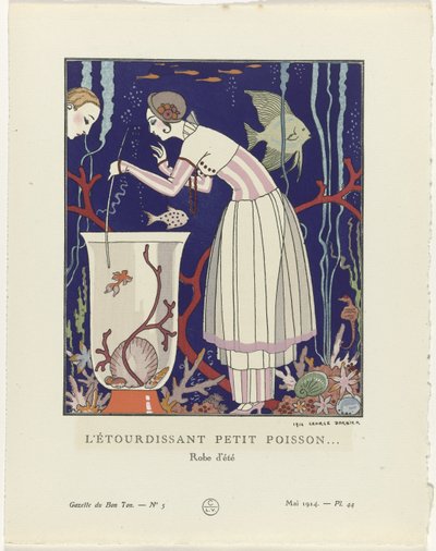 Gazette du Bon Ton, 1914 - No. 5, Pl. 44: Çarpıcı küçük balık (...) / Yazlık elbise (nesne üzerindeki başlık) by George Barbier