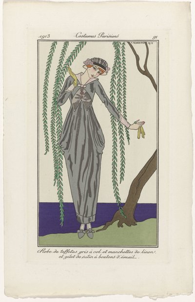 Journal des Dames et des Modes, Kostümler Parisiens, 1913, No. 91: Tafta elbise (...) by George Barbier