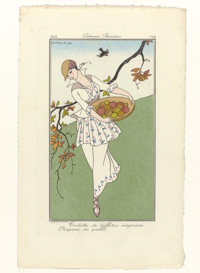Journal des Dames et des Modes, Kostümler Parisiens, 1914, No. 179: Tafta tuvaletler (...) by George Barbier