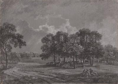 Geyik, Sığır ve Bir Grup Figürlü Park Sahnesi by George Barret