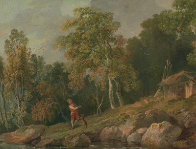 Bir Oğlan ve Köpeğiyle Ormanlık Manzara by George Barret