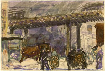 Bir Kış Günü - Brooklyn Köprüsü yakınında Yükseltilmiş Altında by George Bellows