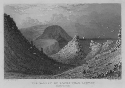 Linton, Kuzey Devon yakınlarındaki Kayalar Vadisi (gravür) by George Bryant Campion
