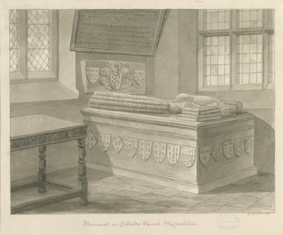 Ellastone Kilisesi - Sir John Fleetwood Anıtı: sepya çizimi, 1841 by George Buckler