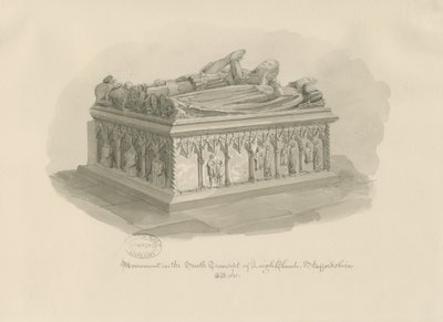 Leigh Kilisesi - Sir John Aston Anıtı: sepya çizimi, 1841 by George Buckler